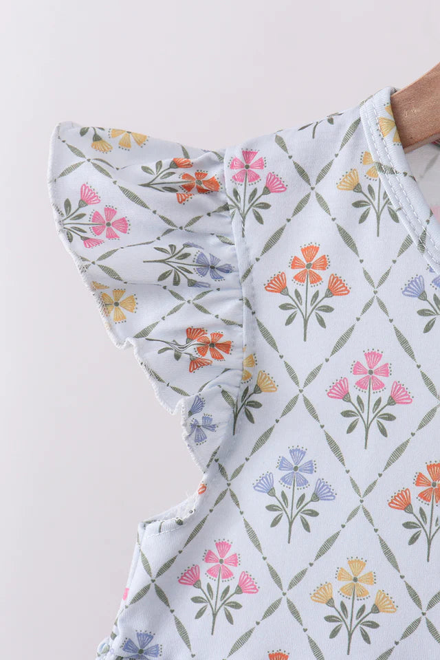 Blue Floral Ruffle Bloomer Set