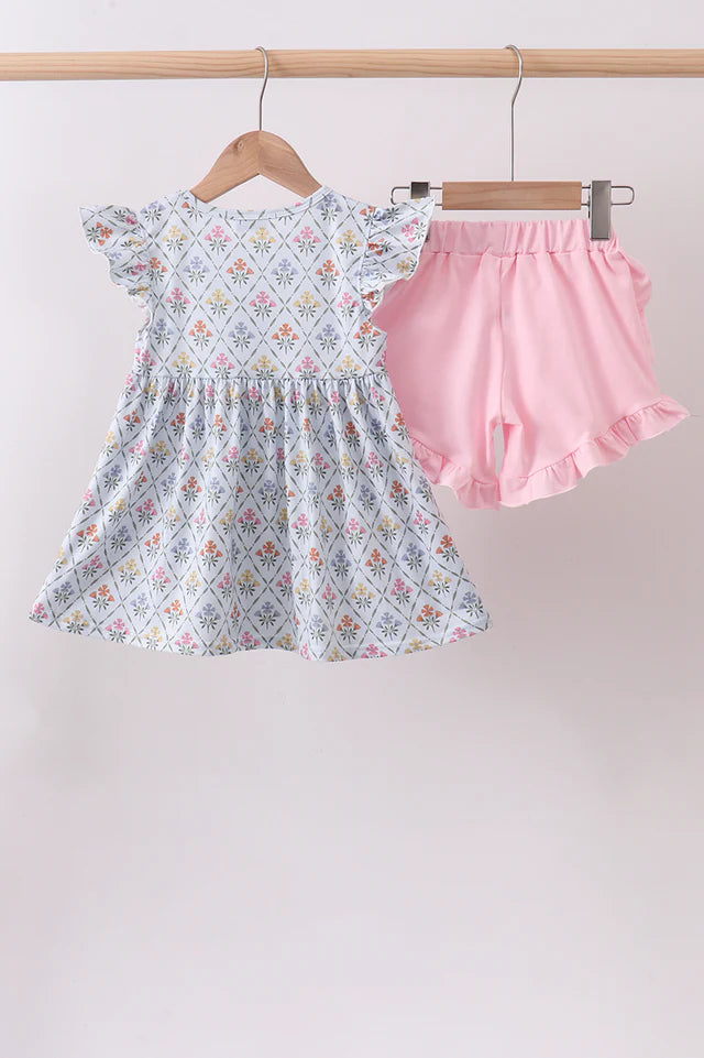Blue Floral Ruffle Bloomer Set