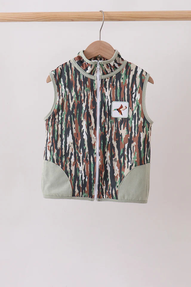 Camo Duck Embroidered Zip Vest
