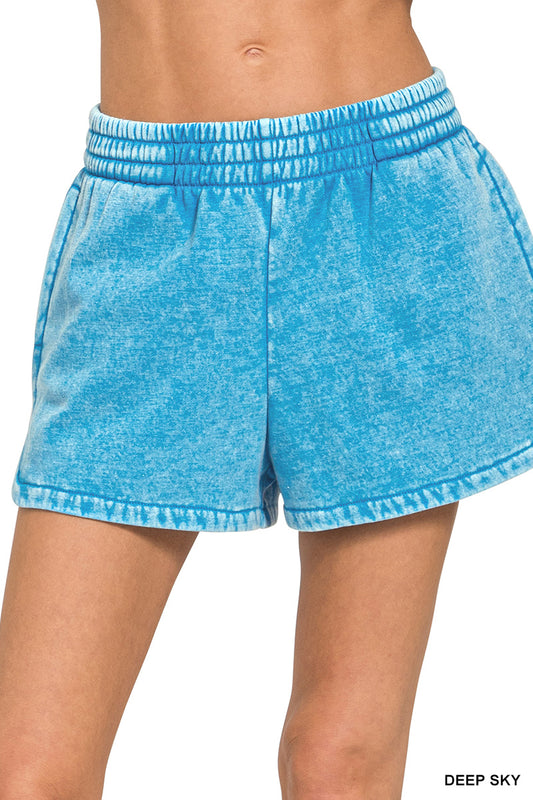 Acid Wash Dolphin Pocket Short Deep Sky