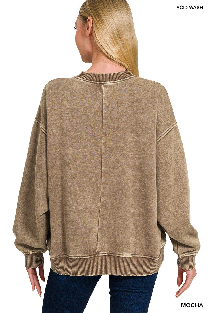 Acid Wash Oversized Fleece Pullover