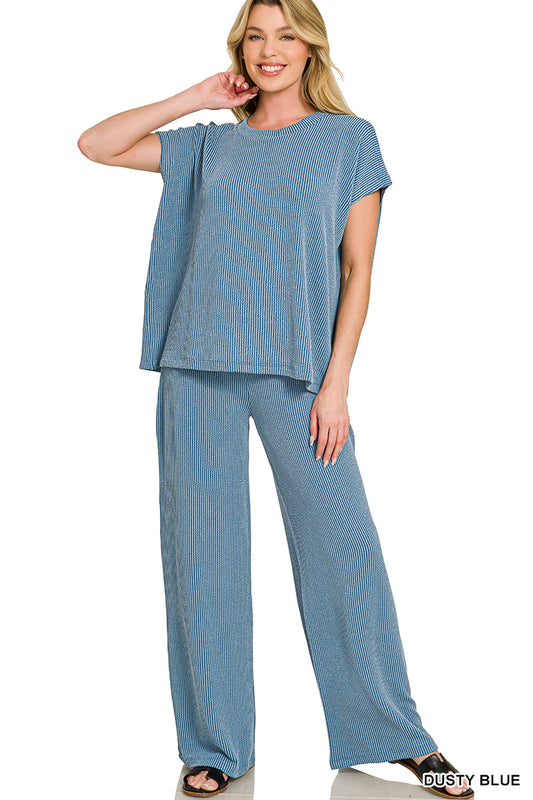 Raised Rib Pant Set by Zenana