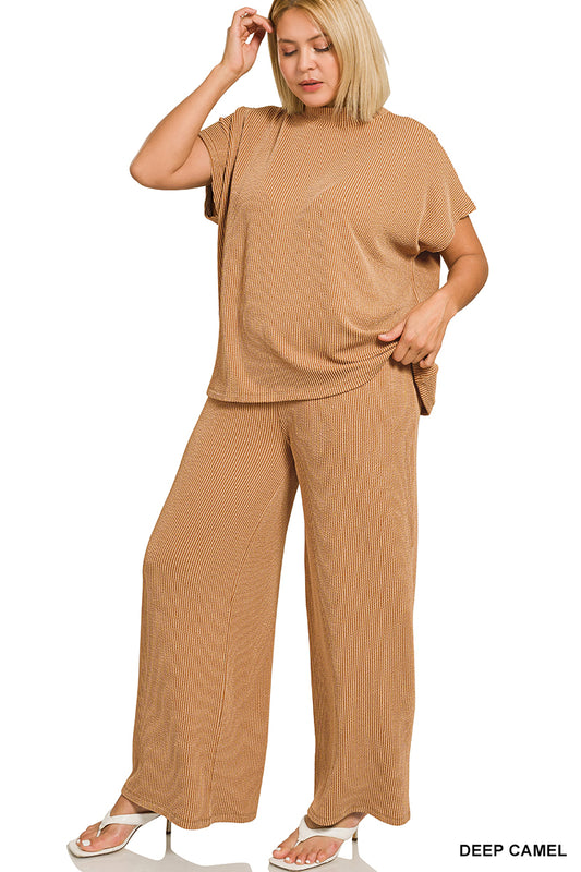 Plus Raised Ribbed Pant Set by Zenana