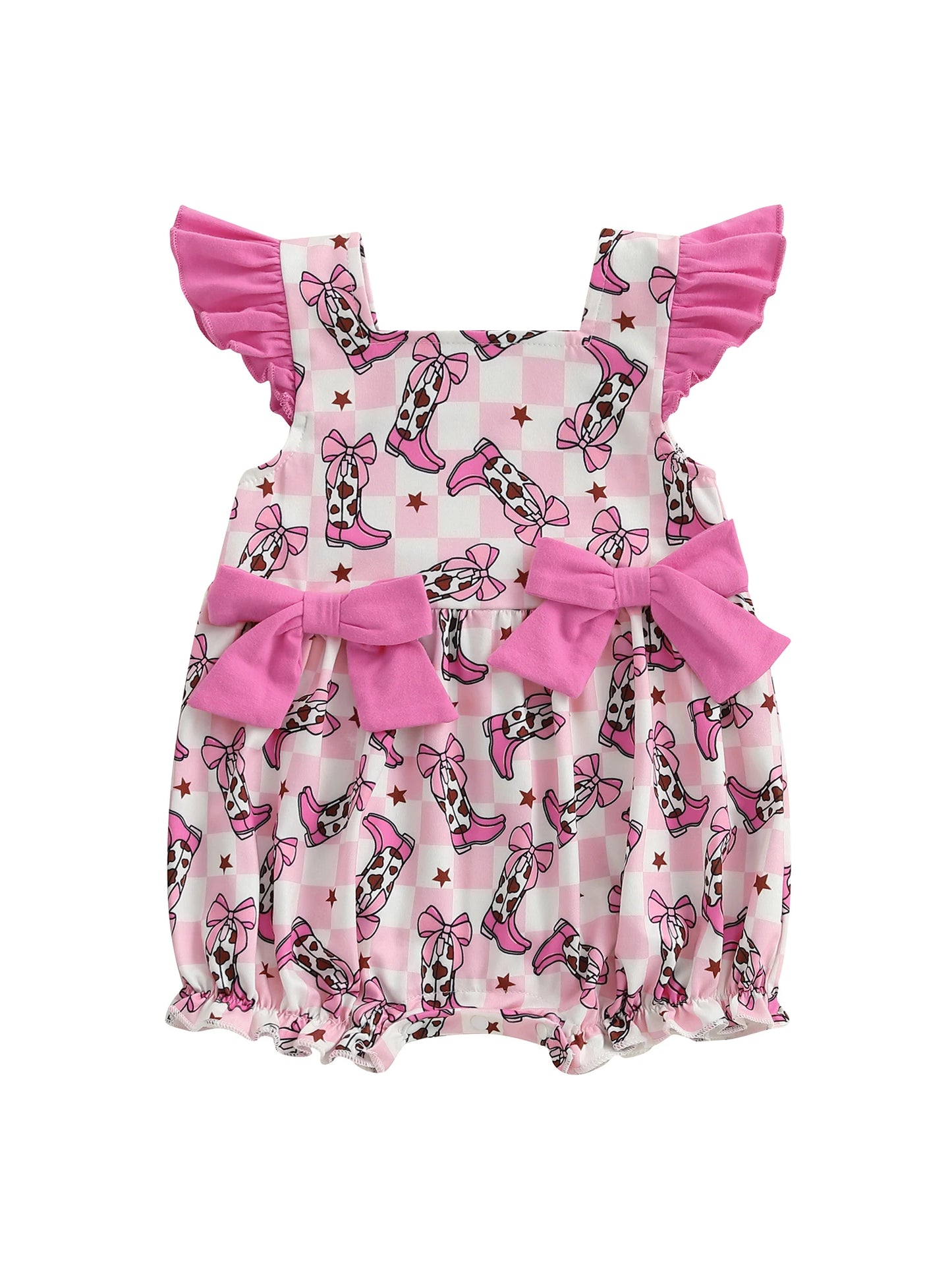 Pink Cowgirl Boots Bubble Romper