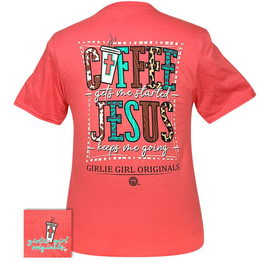 Coffee Jesus Coral Inspirational Christian Short Sleeve Graphic Tee