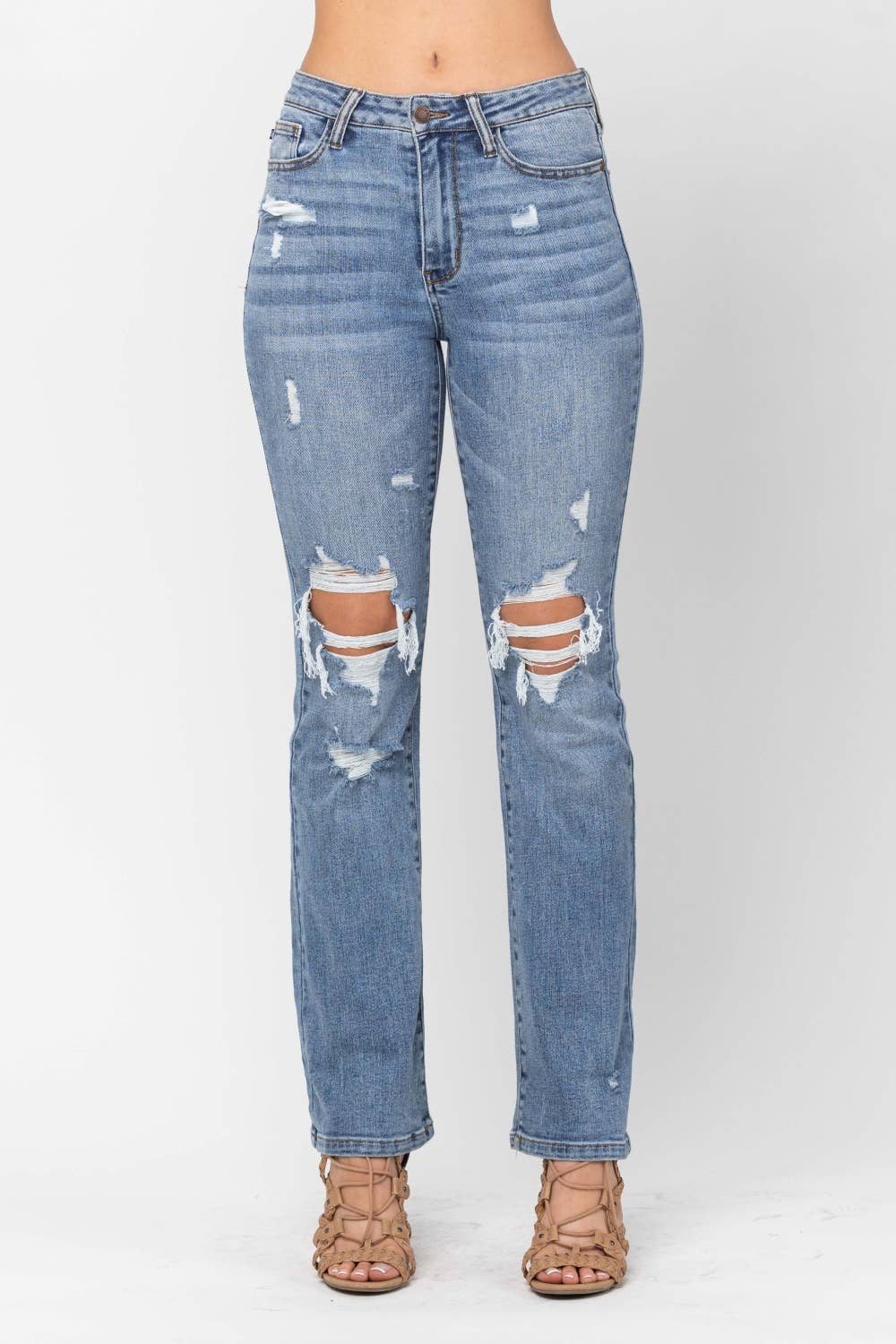 Judy Blue High Waist Stone Wash Destroyed Bootcut Jeans