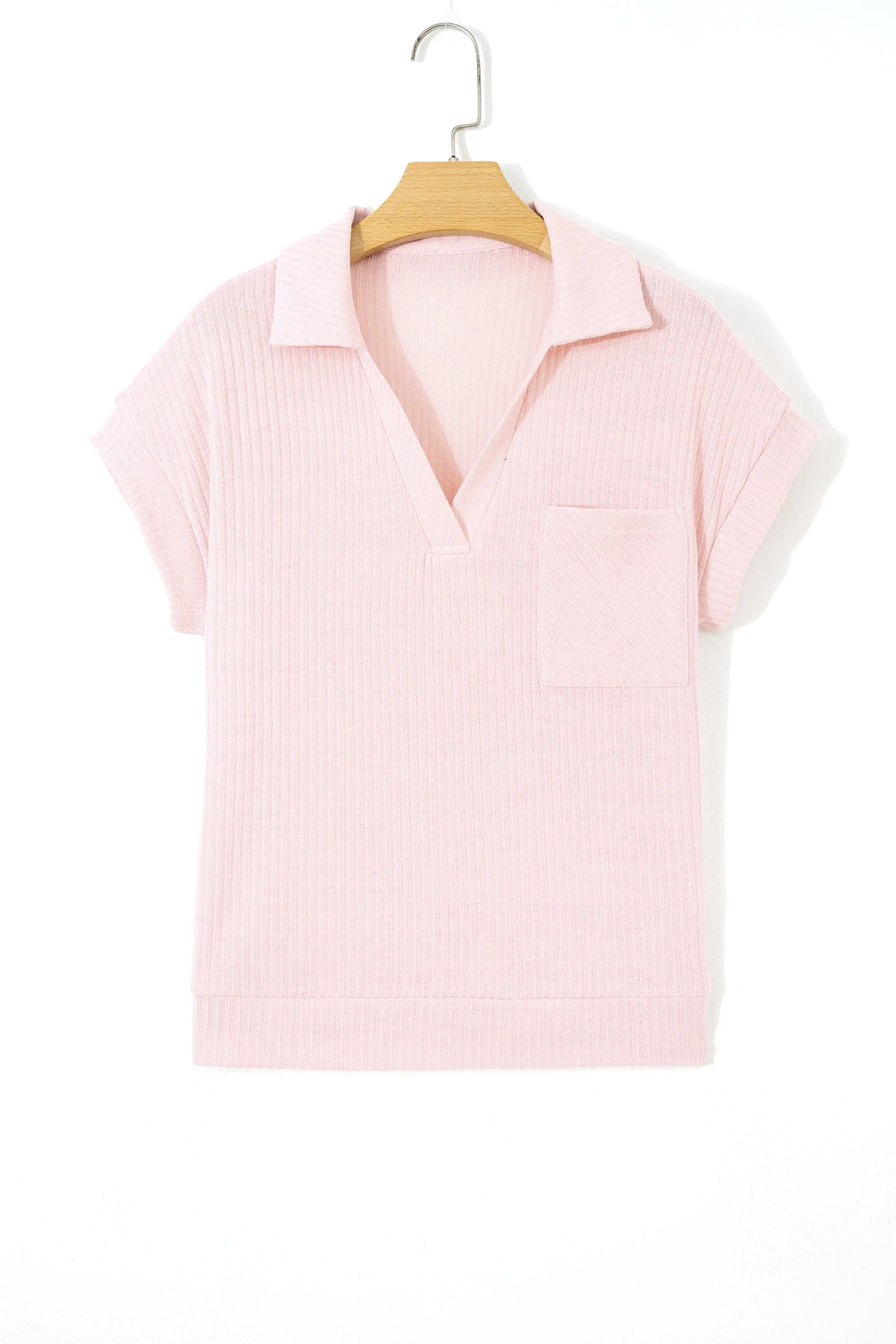 Blush Breeze Ribbed Collared Top