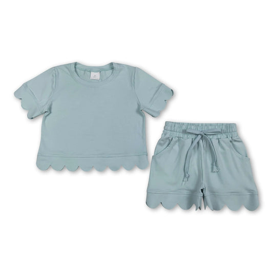 Girls Light Blue Scallop Set