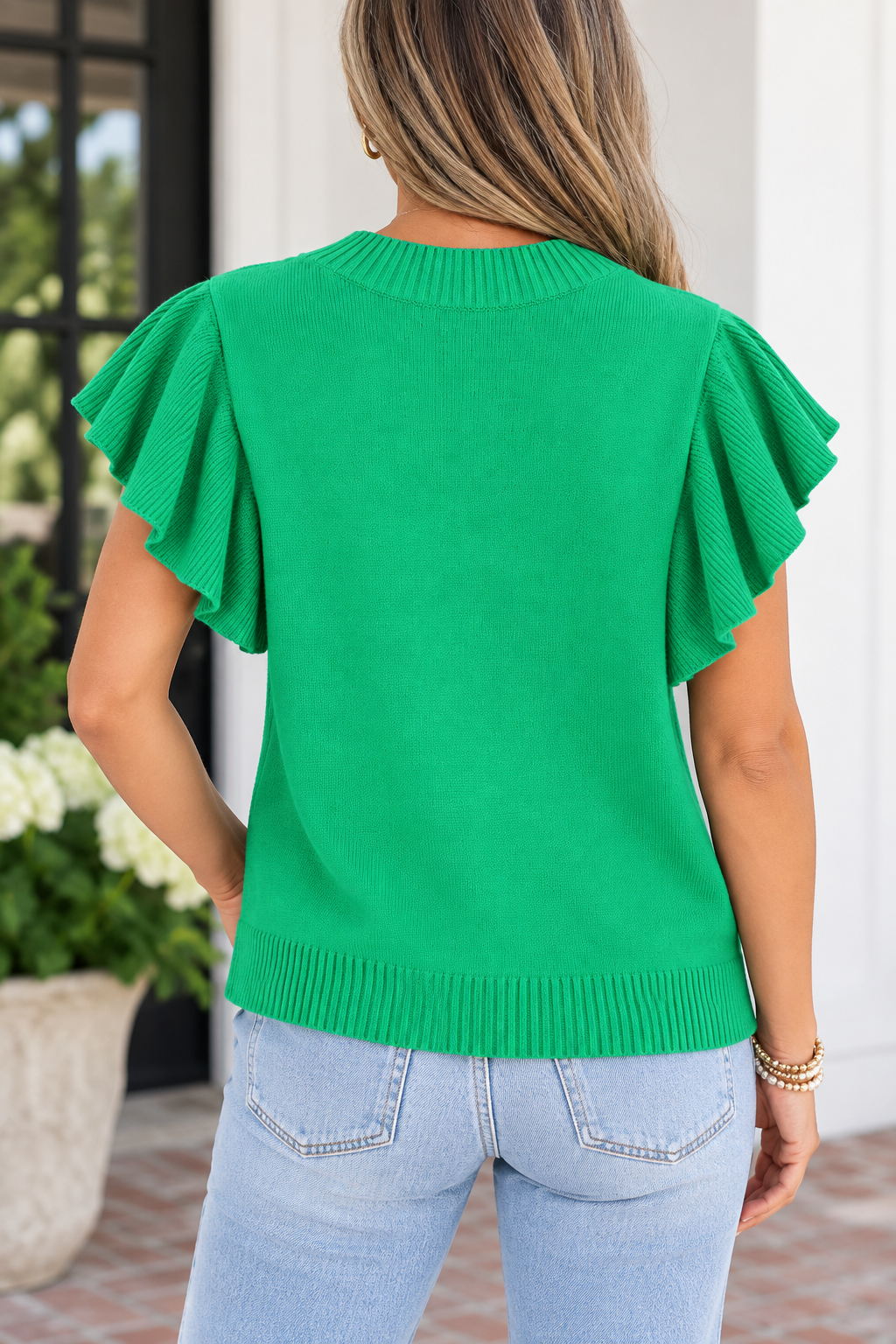 Kelly Green Ruffle Sleeve Knit Top