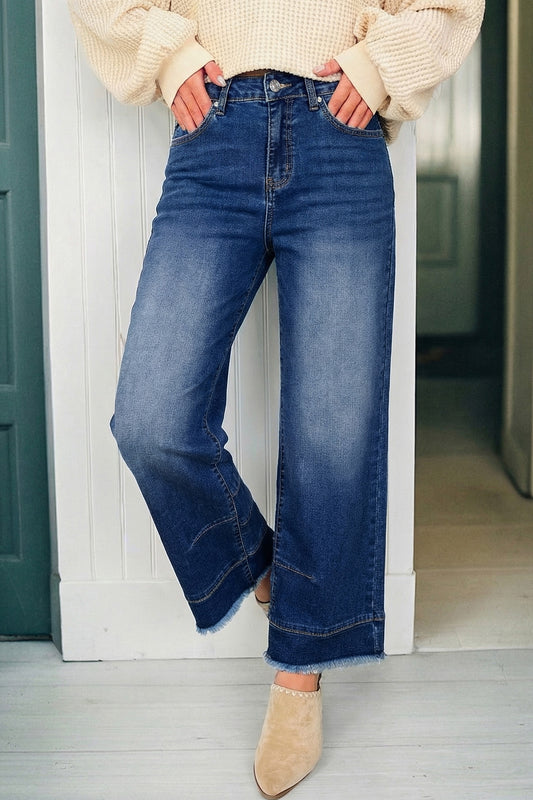 Denim Raw Hem Ankle Length Jeans
