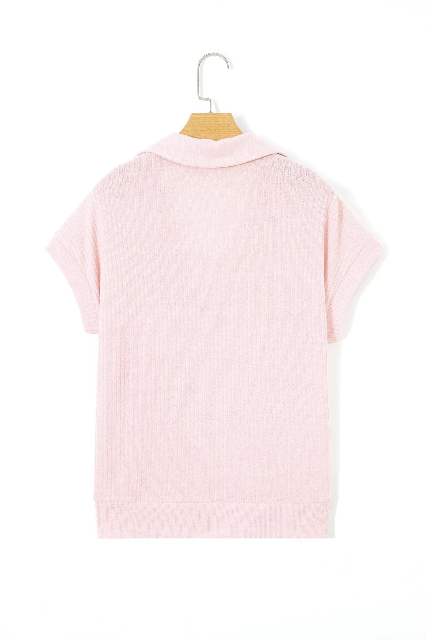 Blush Breeze Ribbed Collared Top