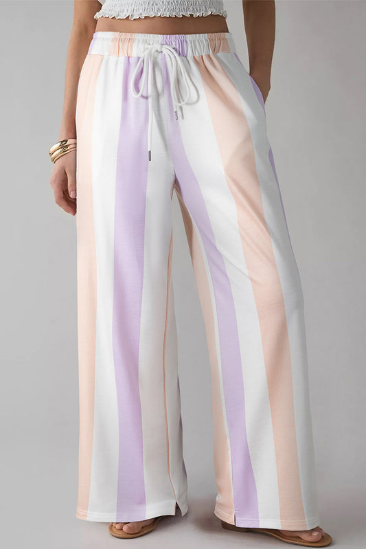 Pastel Stripe Wide Leg Drawstring Pants