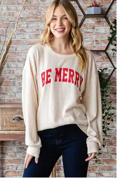 Be Merry Ribbed Long Sleeve Shirt