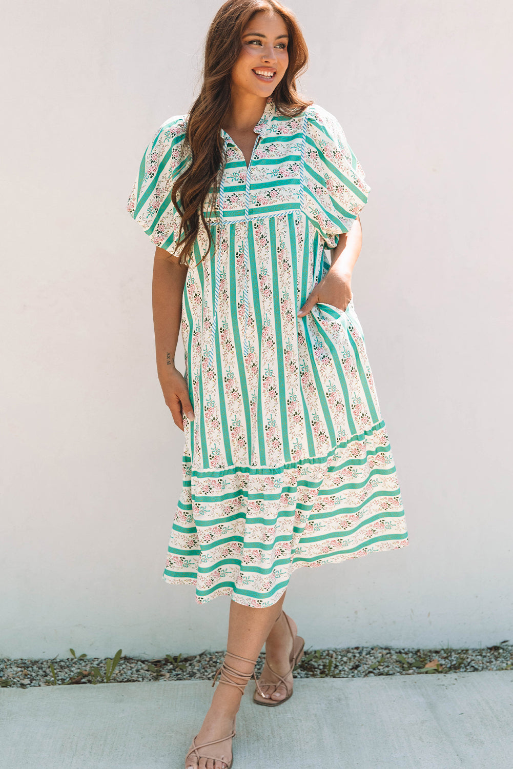 Sunset Garden Puff Sleeve Dress