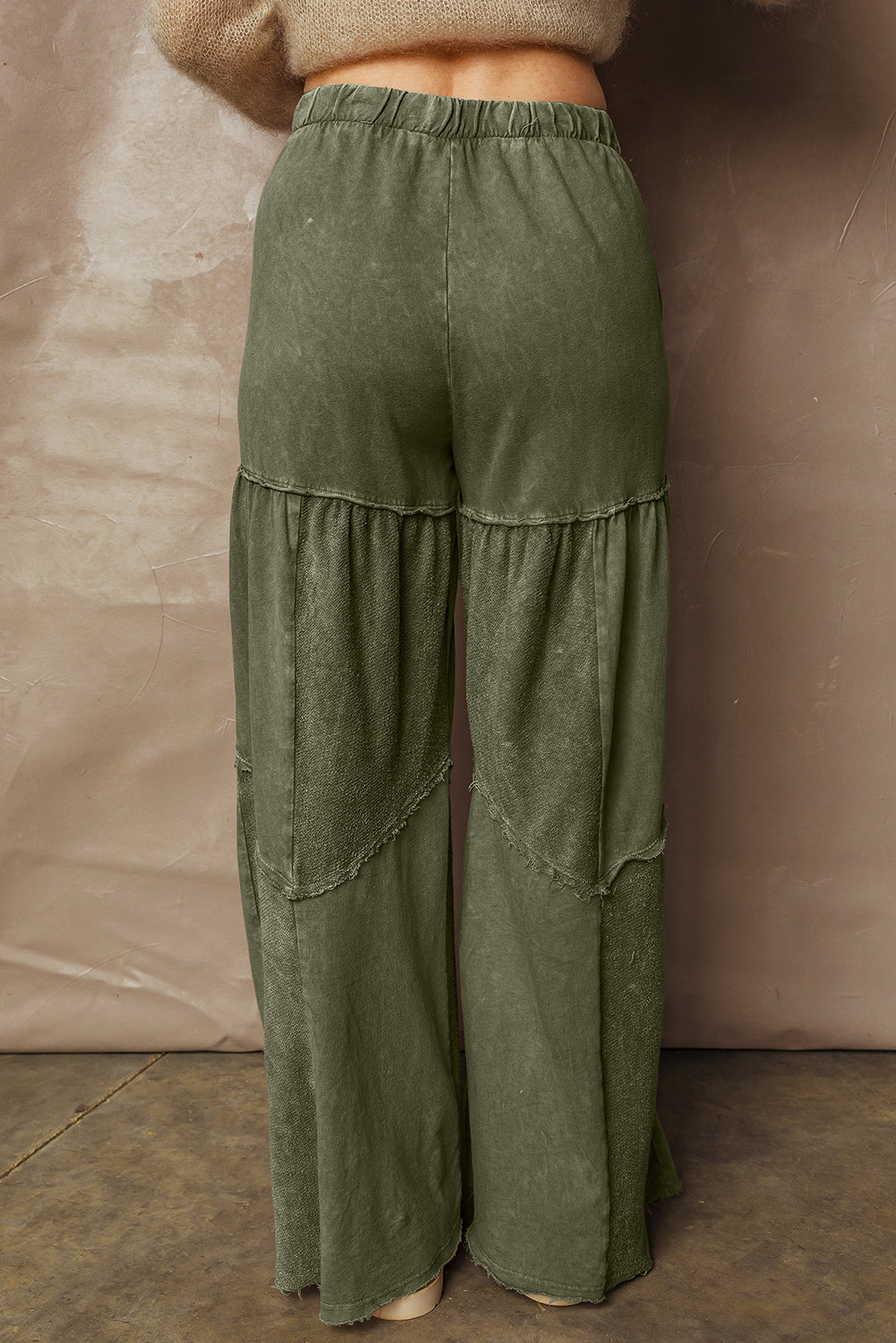 Olive Mineral Wash Tiered Wide Leg Pants