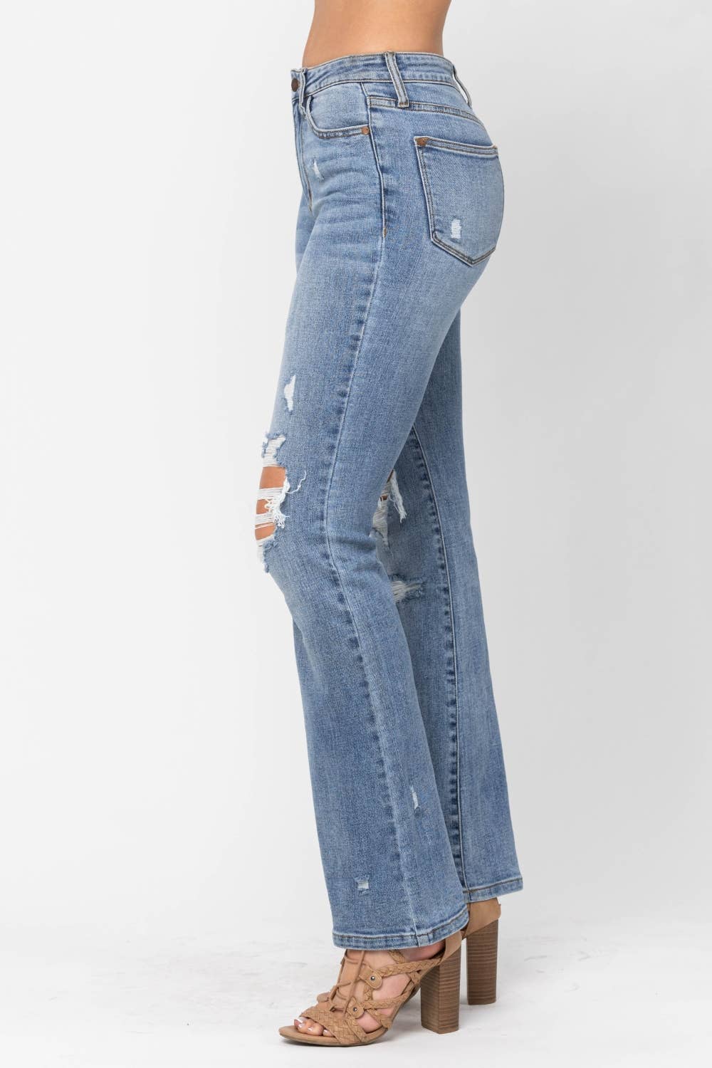 Judy Blue High Waist Stone Wash Destroyed Bootcut Jeans