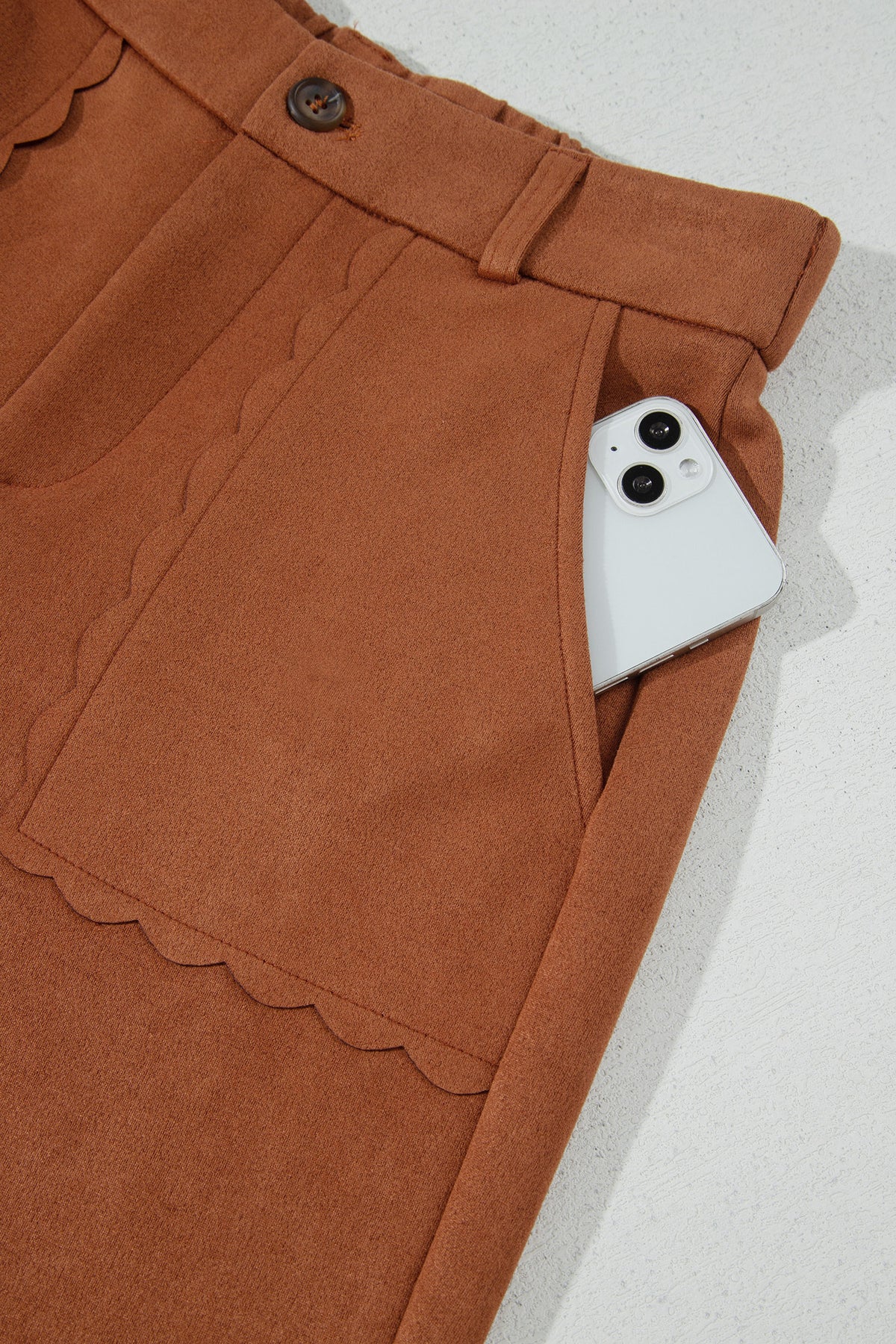 Rust Scalloped Pocket Wide Leg Pants