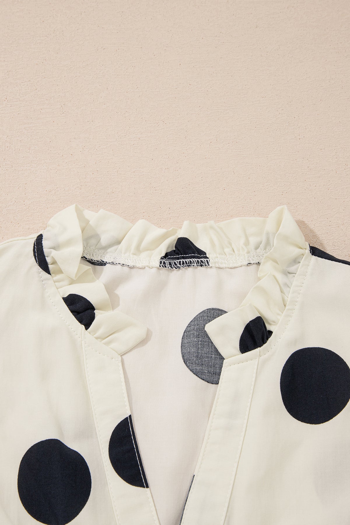 Apricot Polka Dot V-Neck Ruffle Short Sleeve Blouse