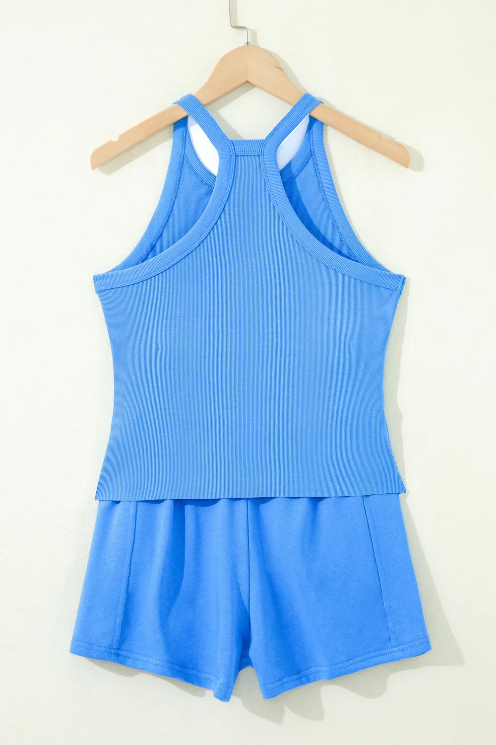 Blue Ribbed Tank & Shorts Set