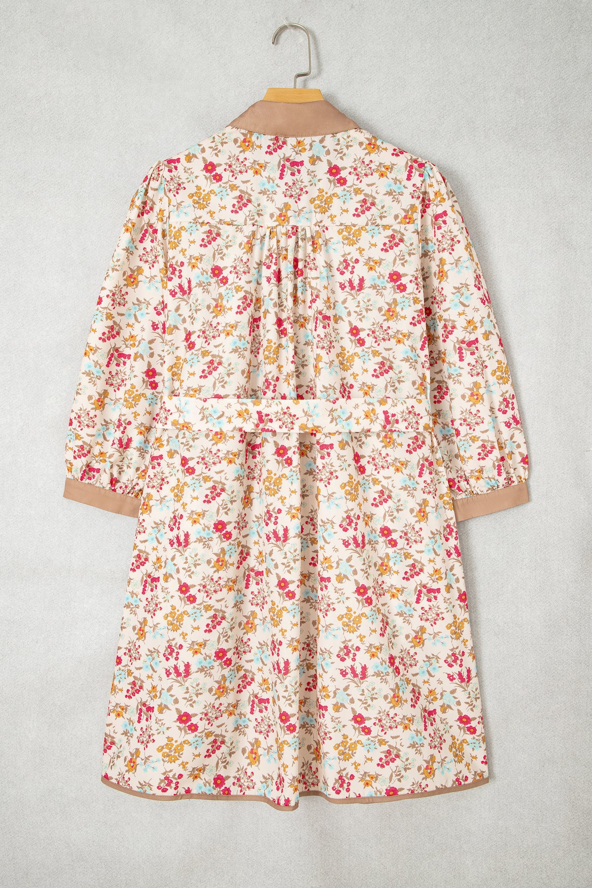 Orange Floral Button Down 3/4 Sleeve Belted Dress