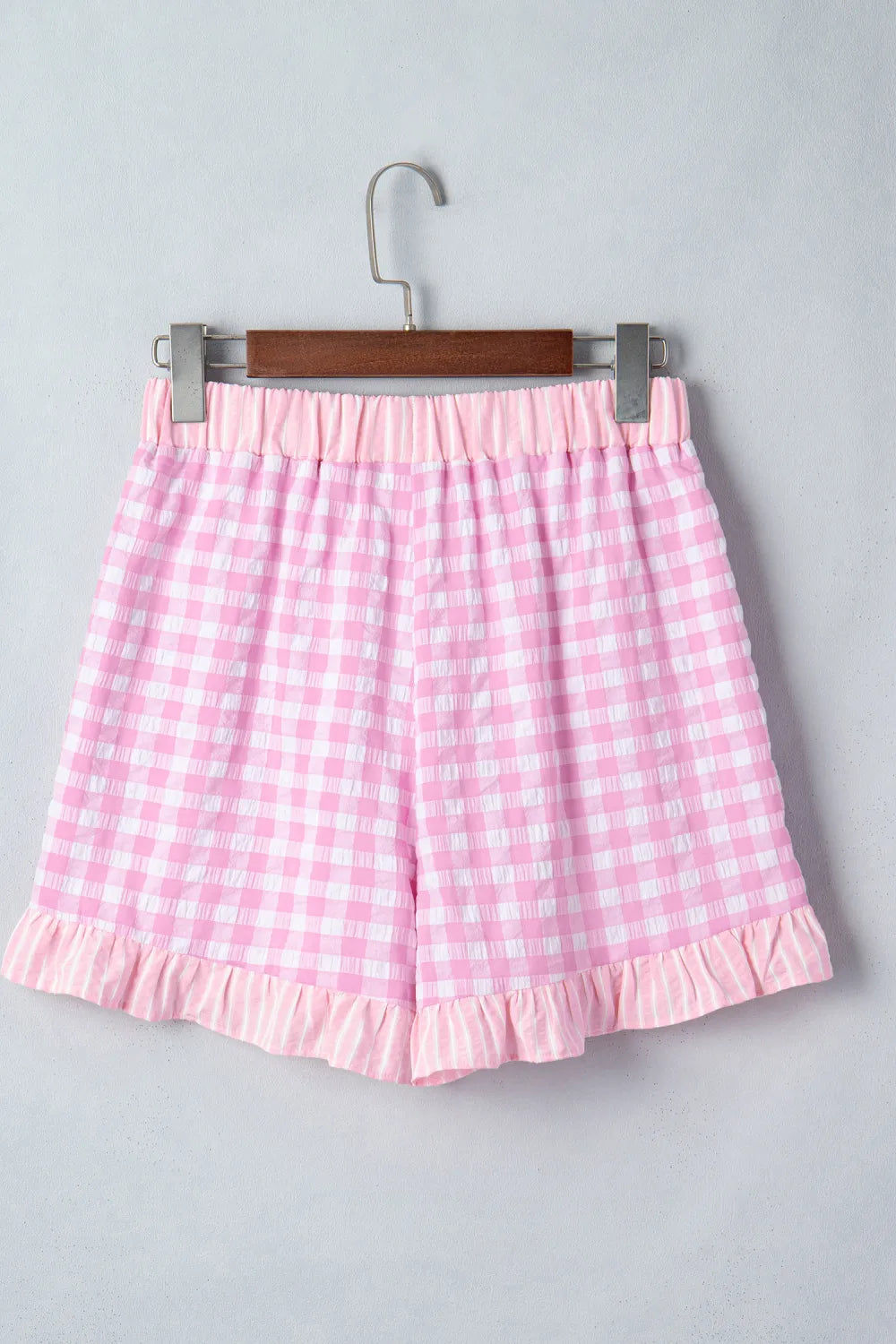 Pink Gingham Ruffle Striped Shorts
