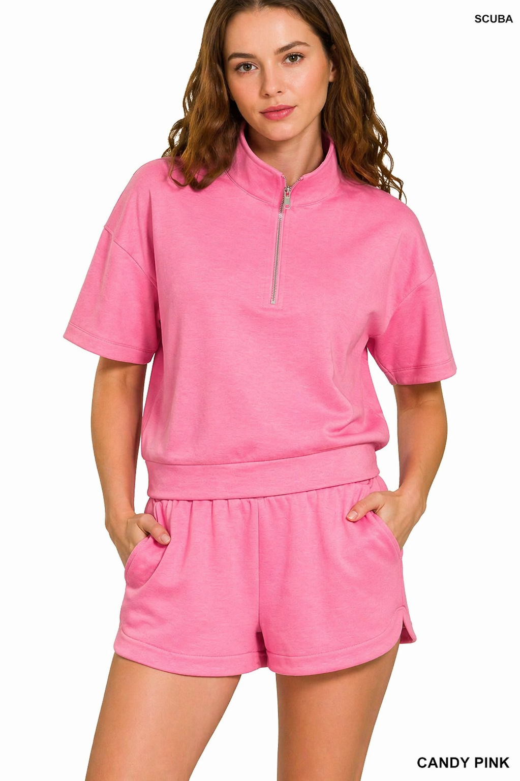 Zenana High Neck Half Zip Top & Shorts Set