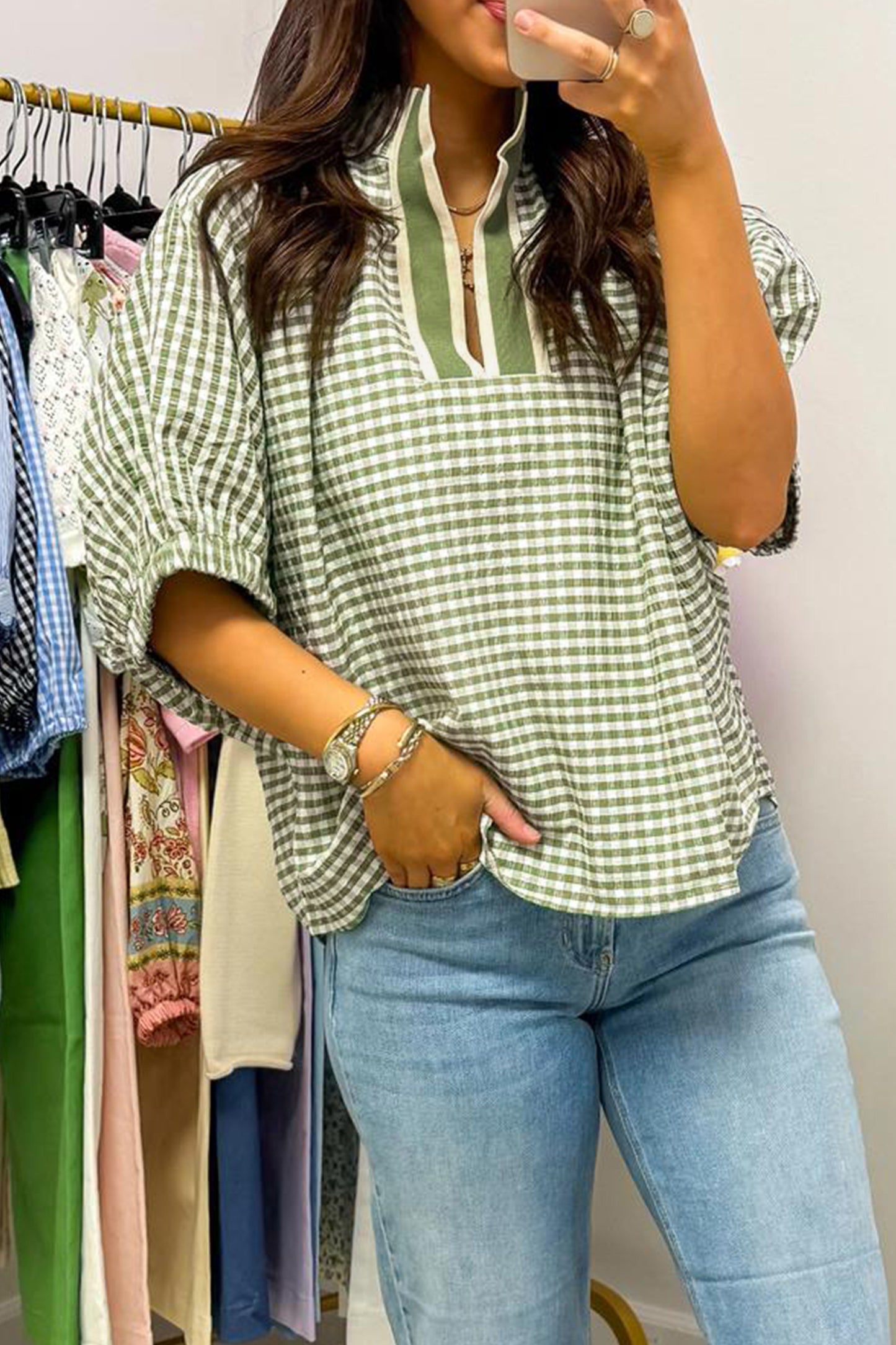 Green Plaid Blouse