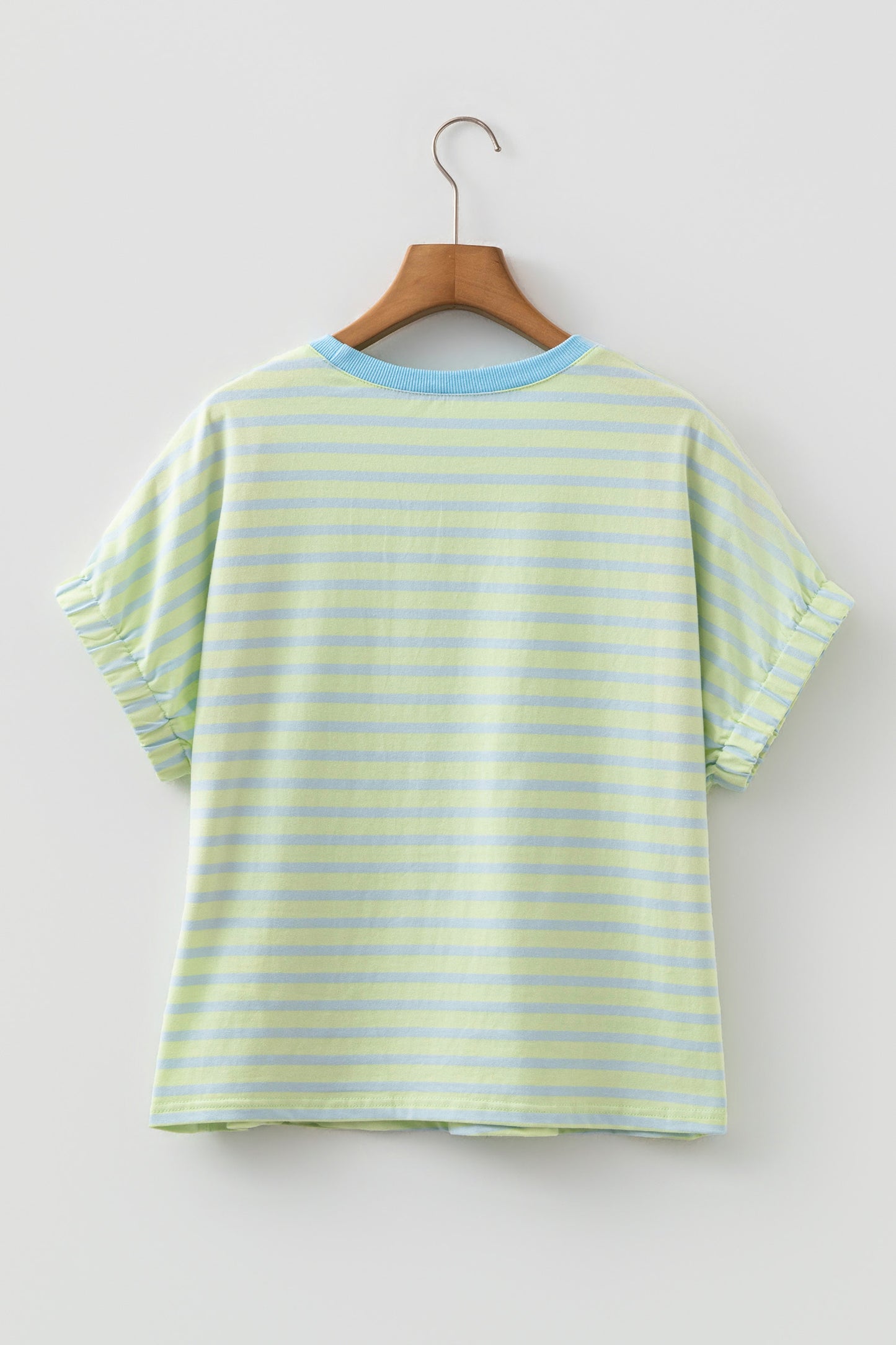 Green Striped Round Neck Short Sleeve Shirt