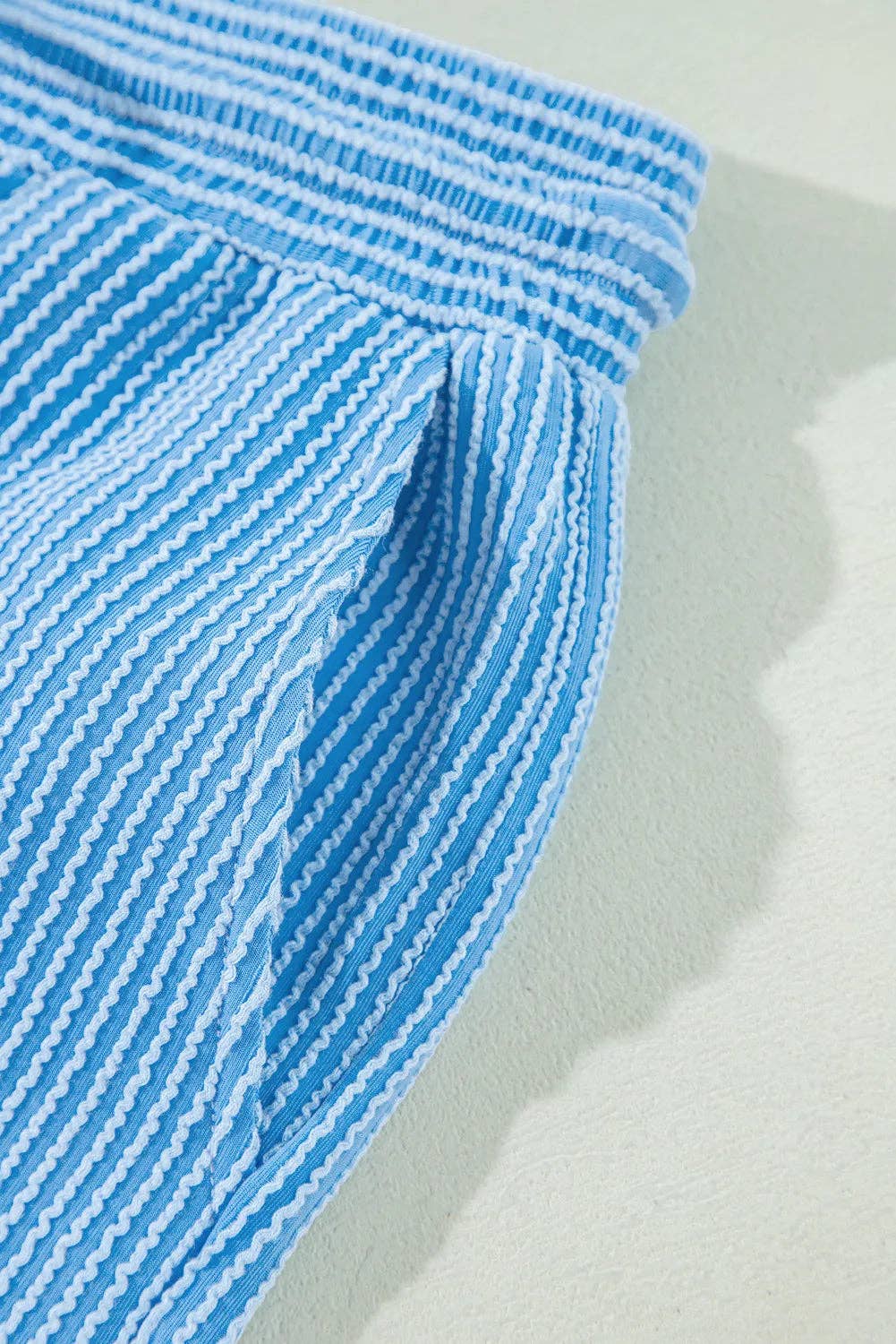 Blue Solid Corded Knit Set