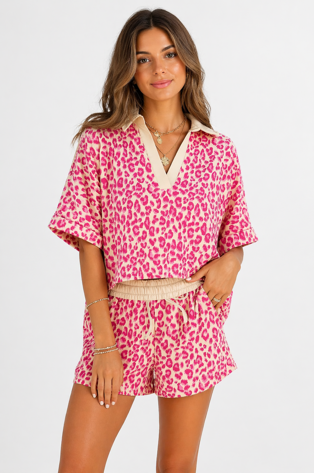Sweet & Bold Rose Leopard Short Set