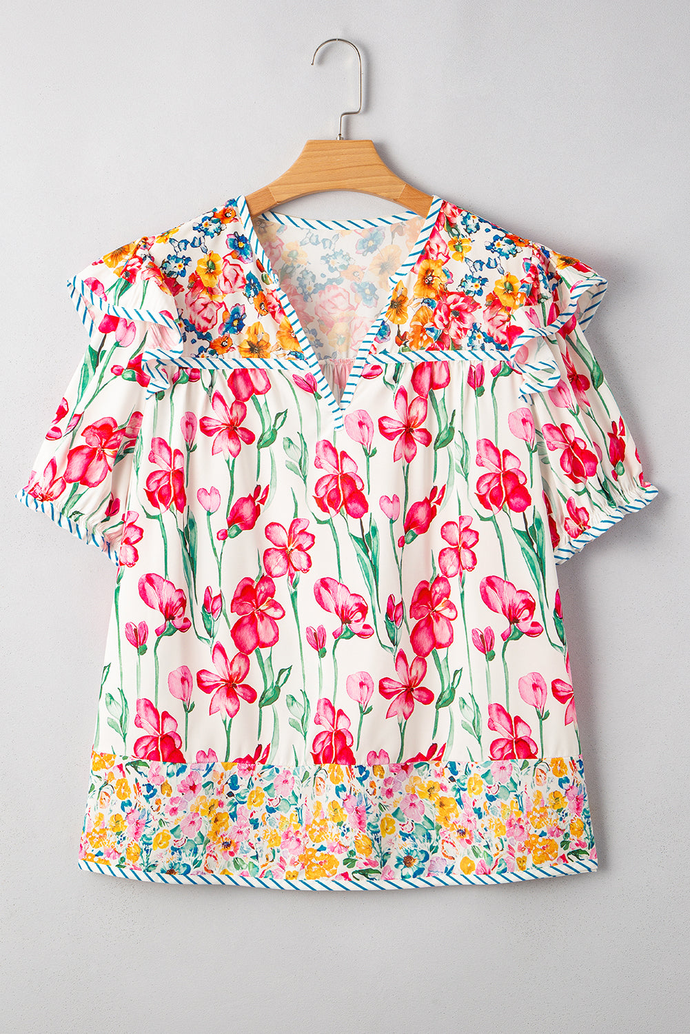 Pink Plus Floral V Neck Blouse