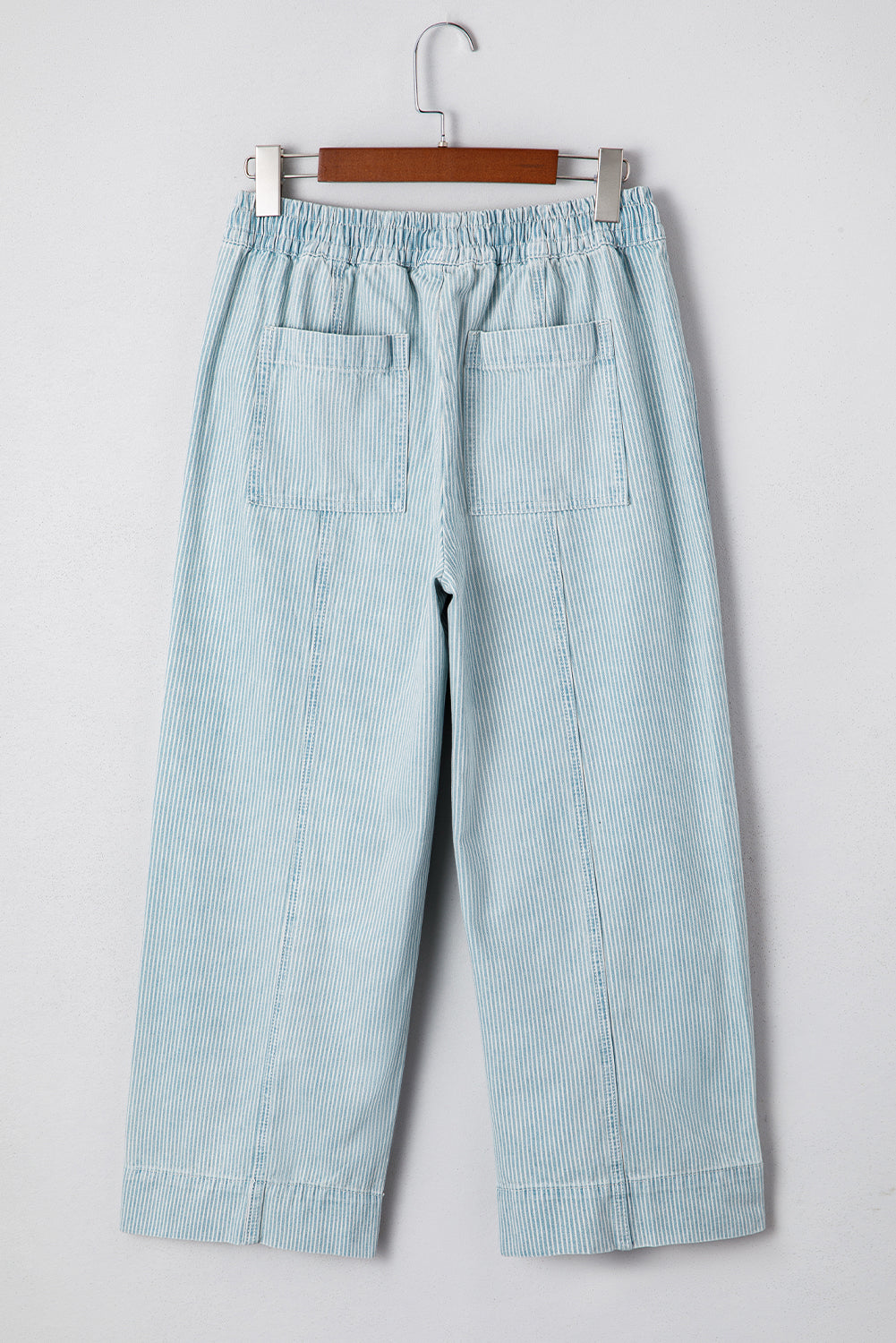 Blue Stripe Mid Rise Drawstring Waist Jeans