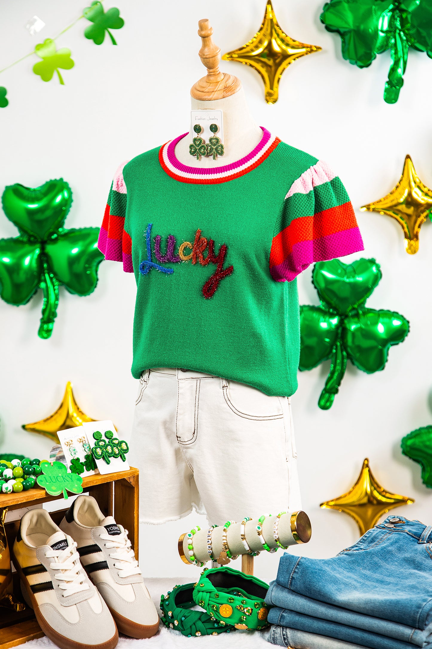 Lucky Charm Flutter Sleeve Sweater Top