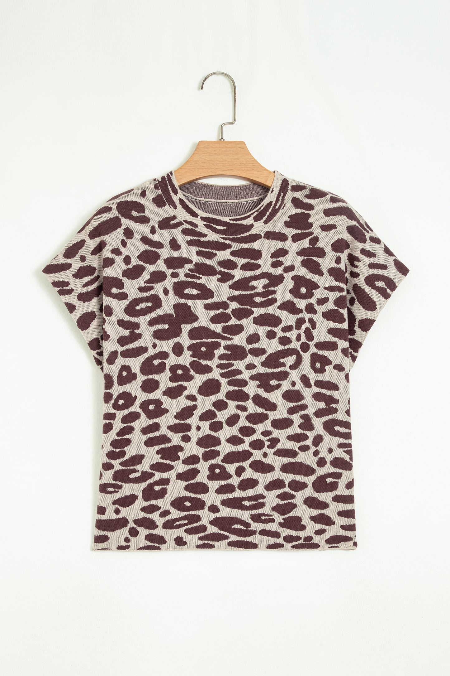 Leopard Print 100% Cotton Drop Shoulder Knit Top
