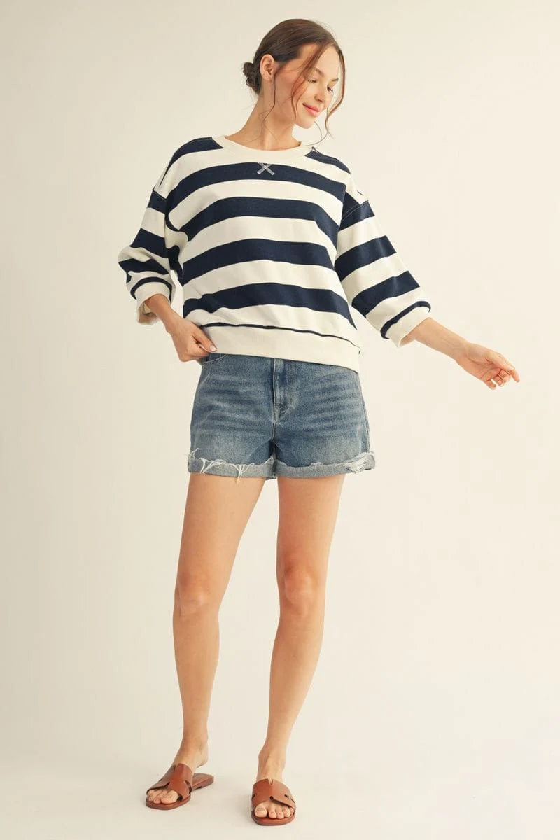 Stripe Drop Shoulder Top by JODIFL