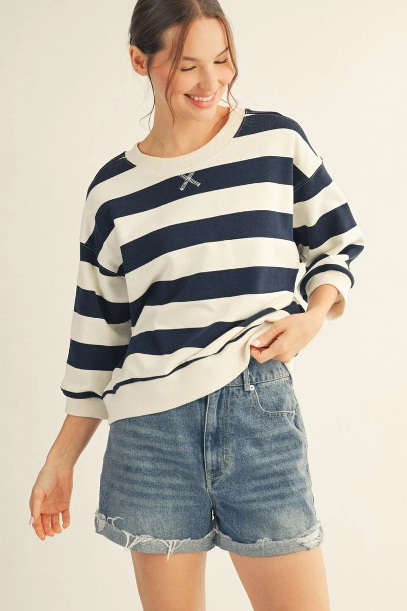 Stripe Drop Shoulder Top by JODIFL